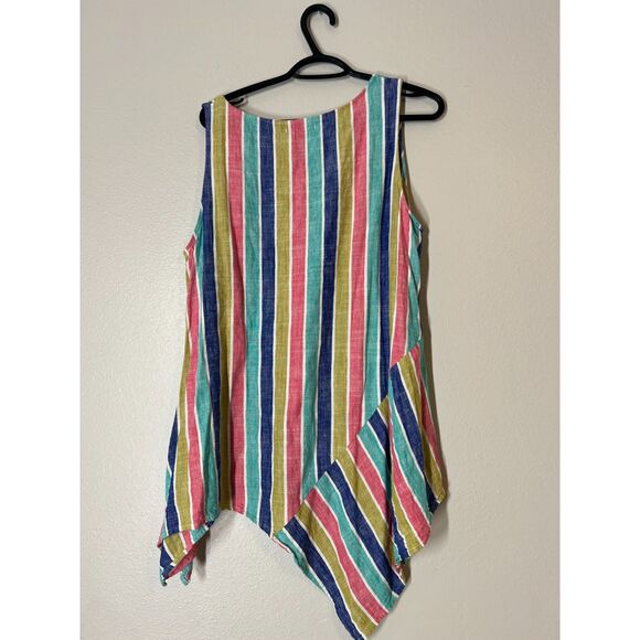 For Cynthia Rainbow Striped Asymmetrical Tunic Tank Womens Sz L Lagenlook - Picture 3 of 7